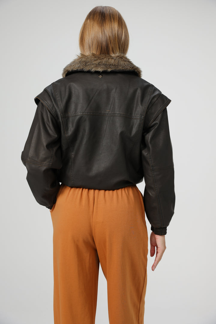 Fifth Brown Faux Leather Jacket