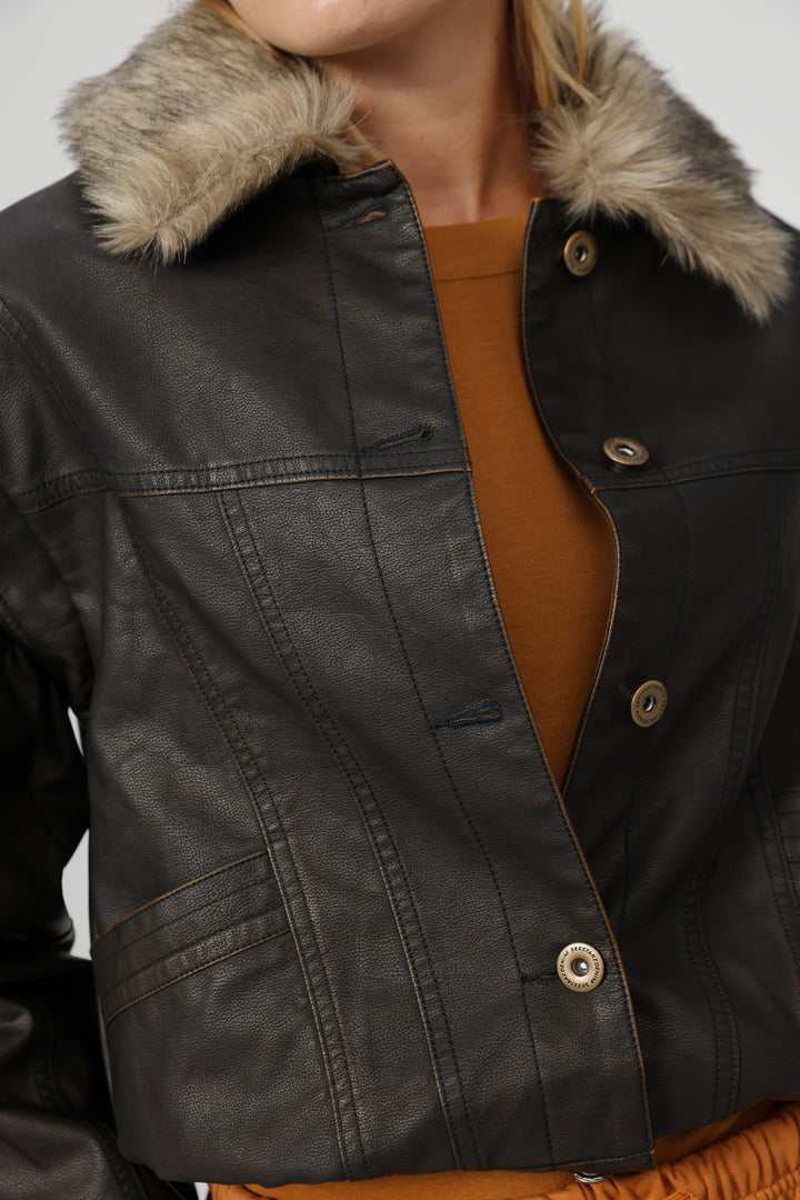 Fifth Brown Faux Leather Jacket