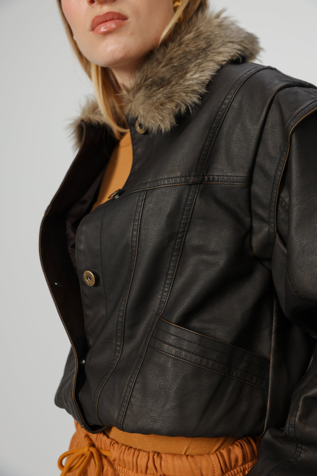 Fifth Brown Faux Leather Jacket