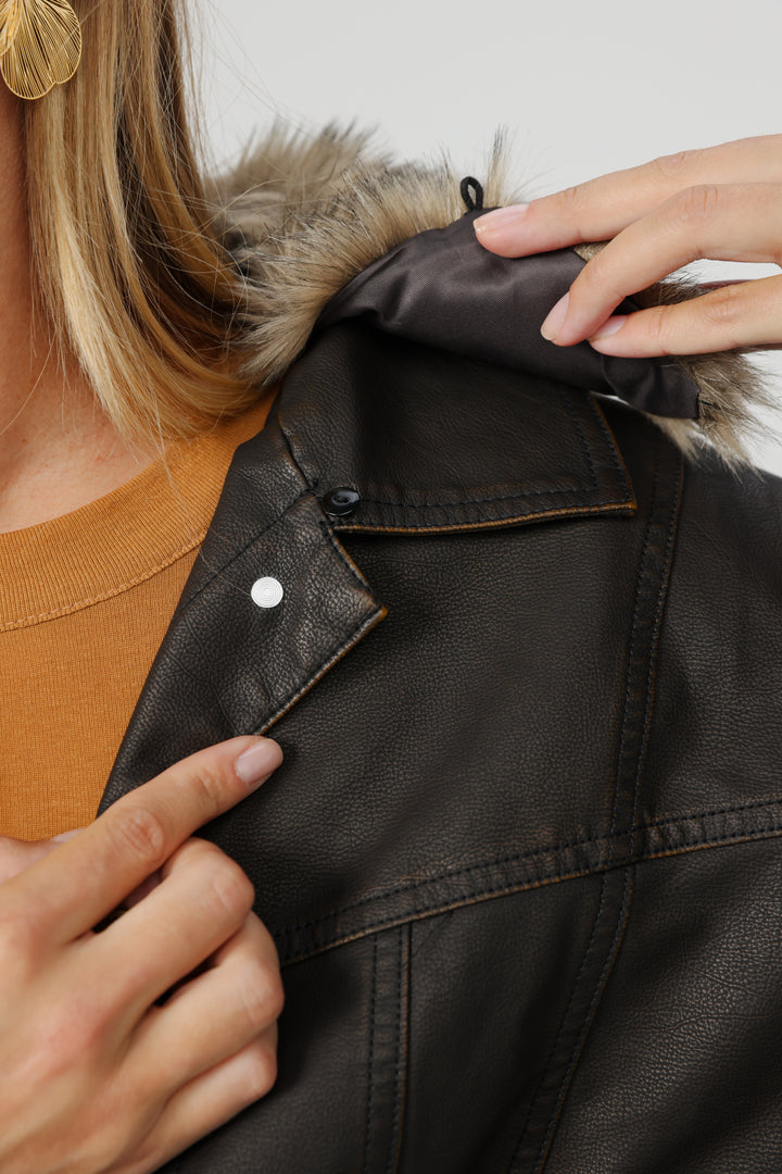 Fifth Brown Faux Leather Jacket