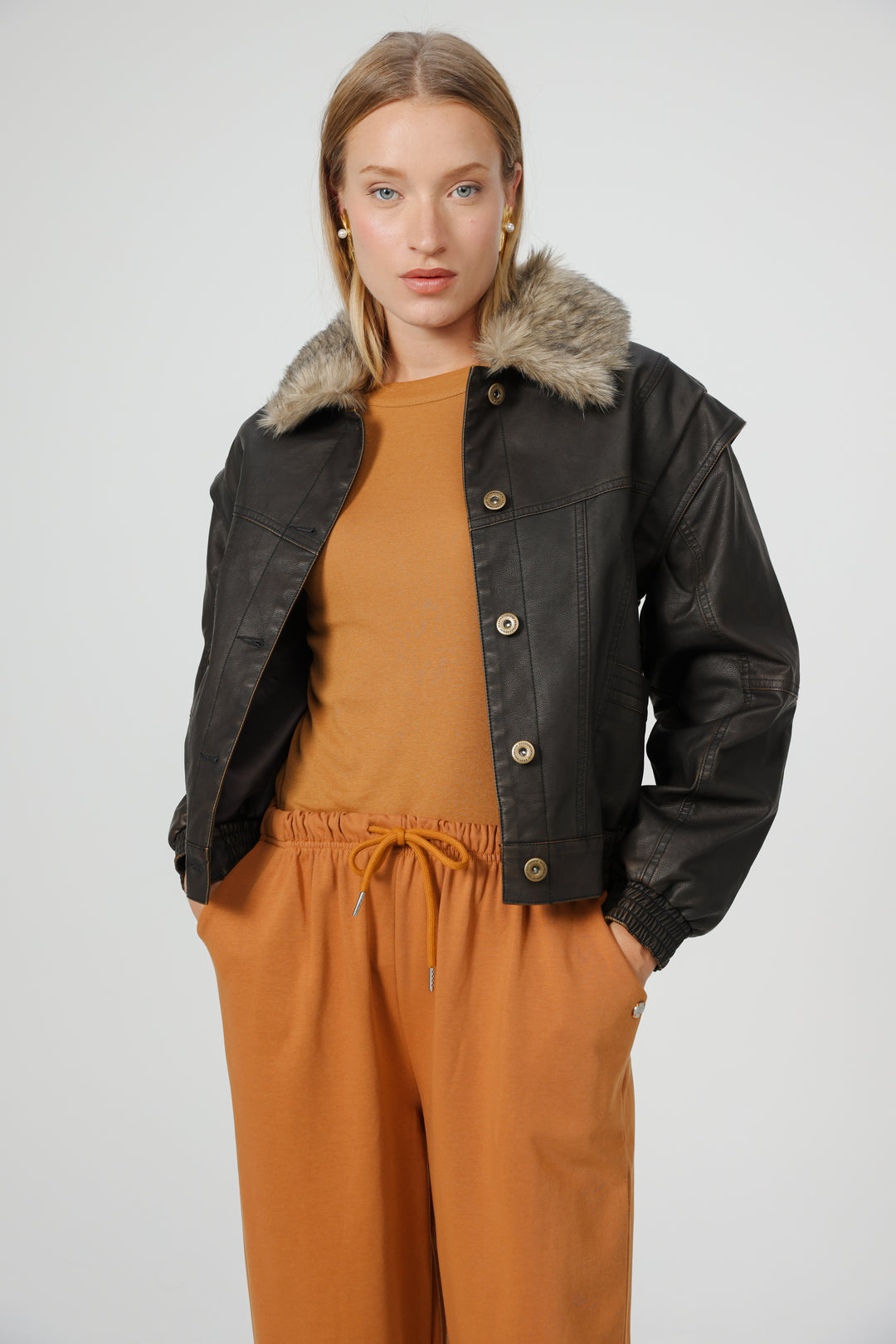 Fifth Brown Faux Leather Jacket