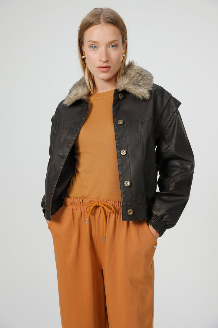 Fifth Brown Faux Leather Jacket