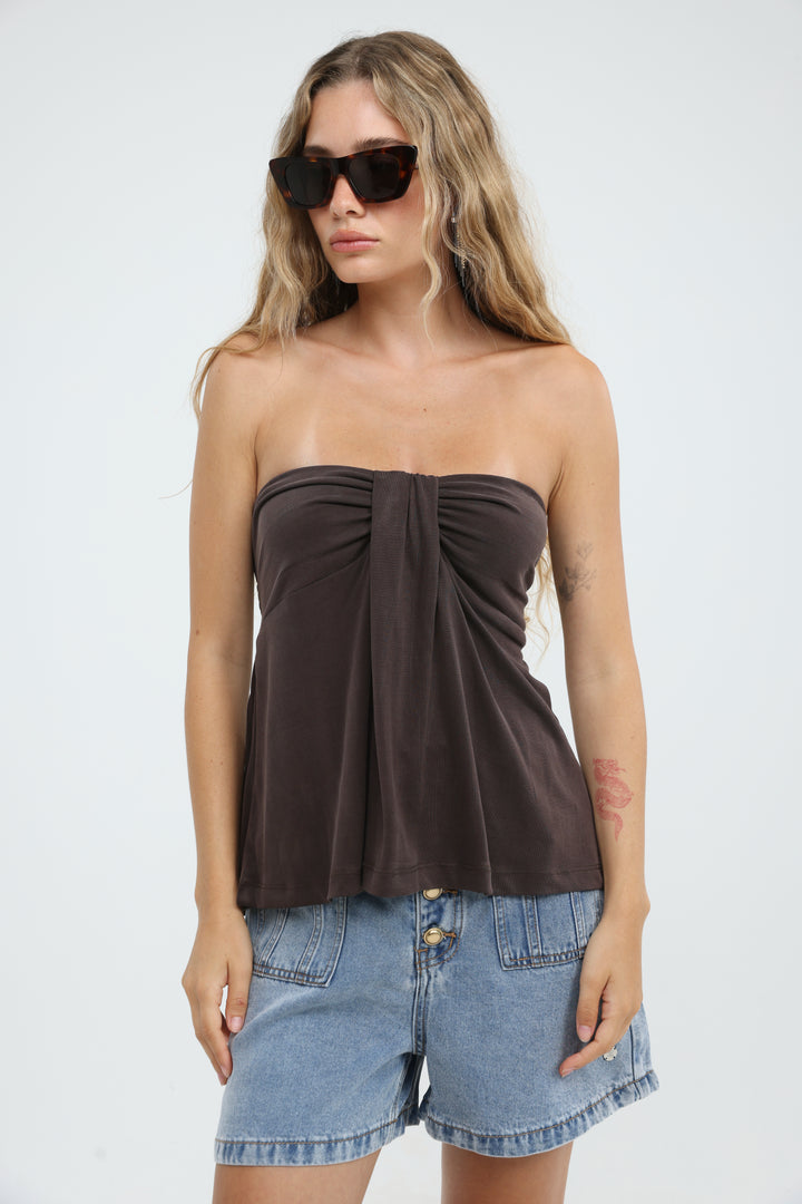 Union Brown Strapless Top