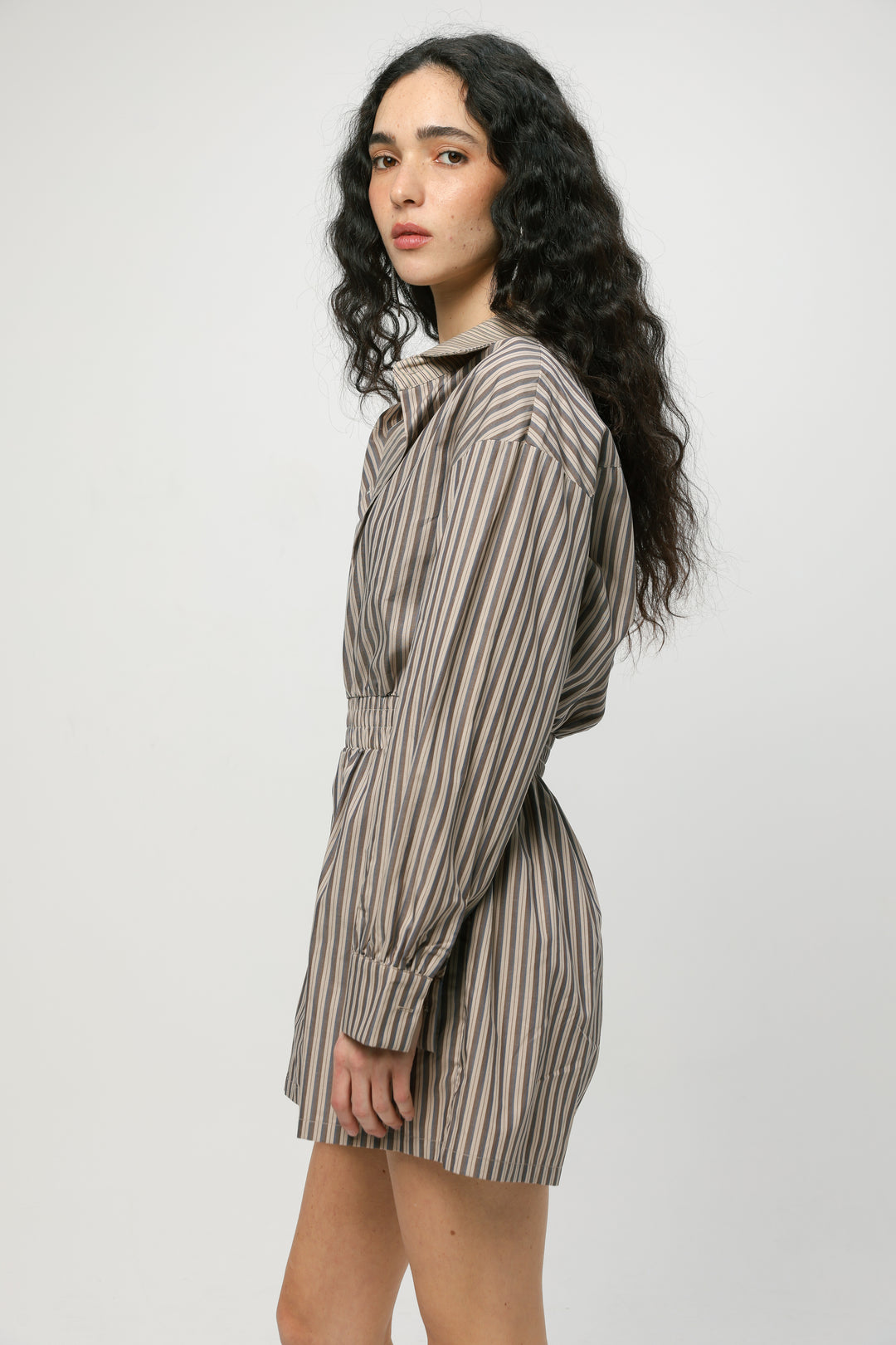 Brown Striped Buttoned Jumpsuit