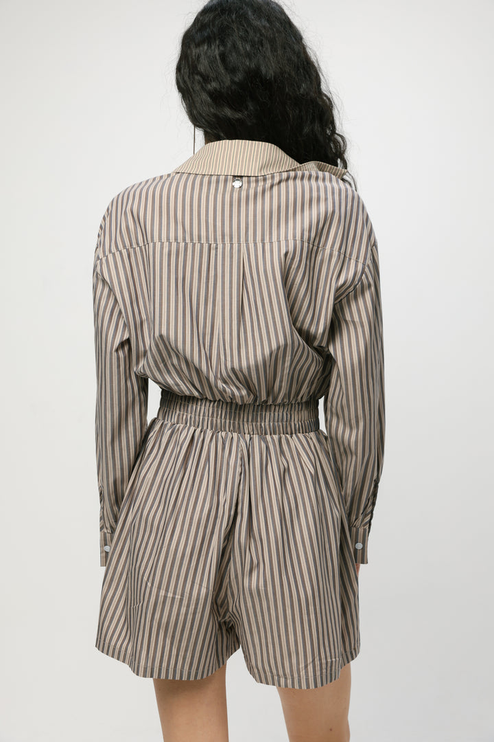 Brown Striped Buttoned Jumpsuit