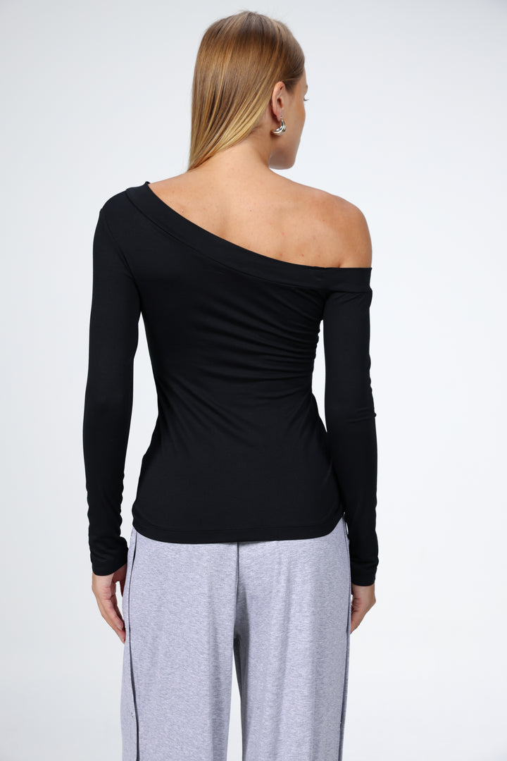 Luna Snaps Black One Shoulder Top
