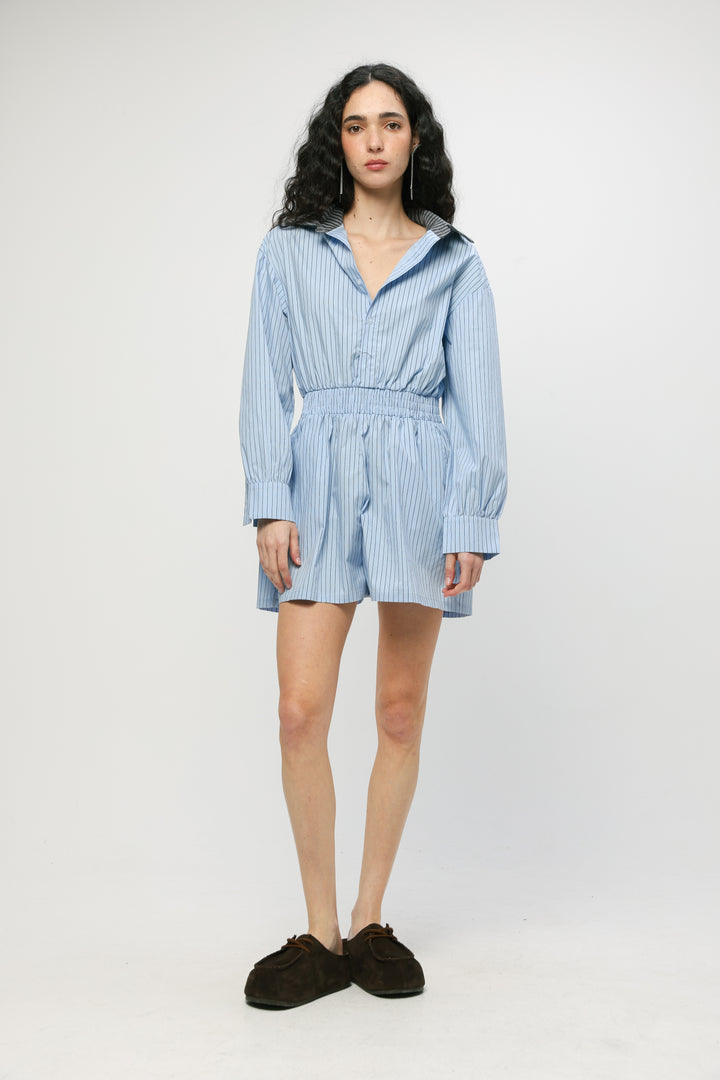 Blue Striped Buttoned Jumpsuit