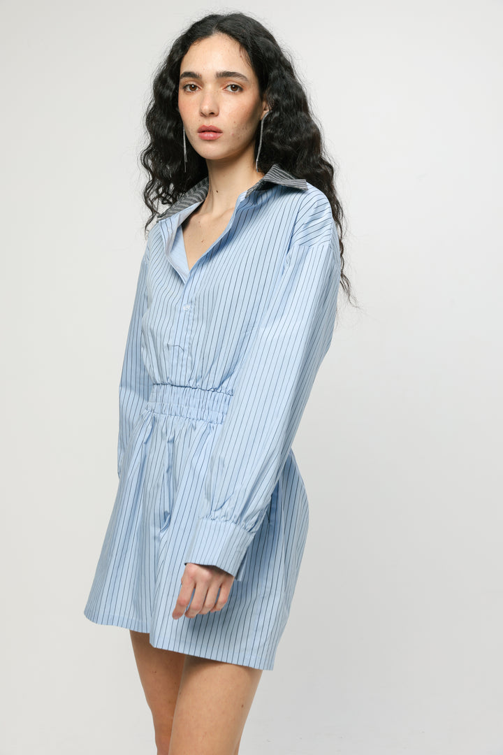 Blue Striped Buttoned Jumpsuit