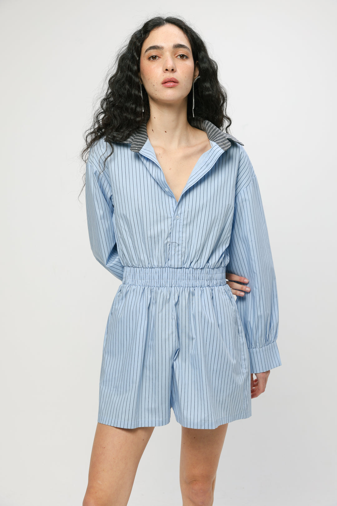 Blue Striped Buttoned Jumpsuit