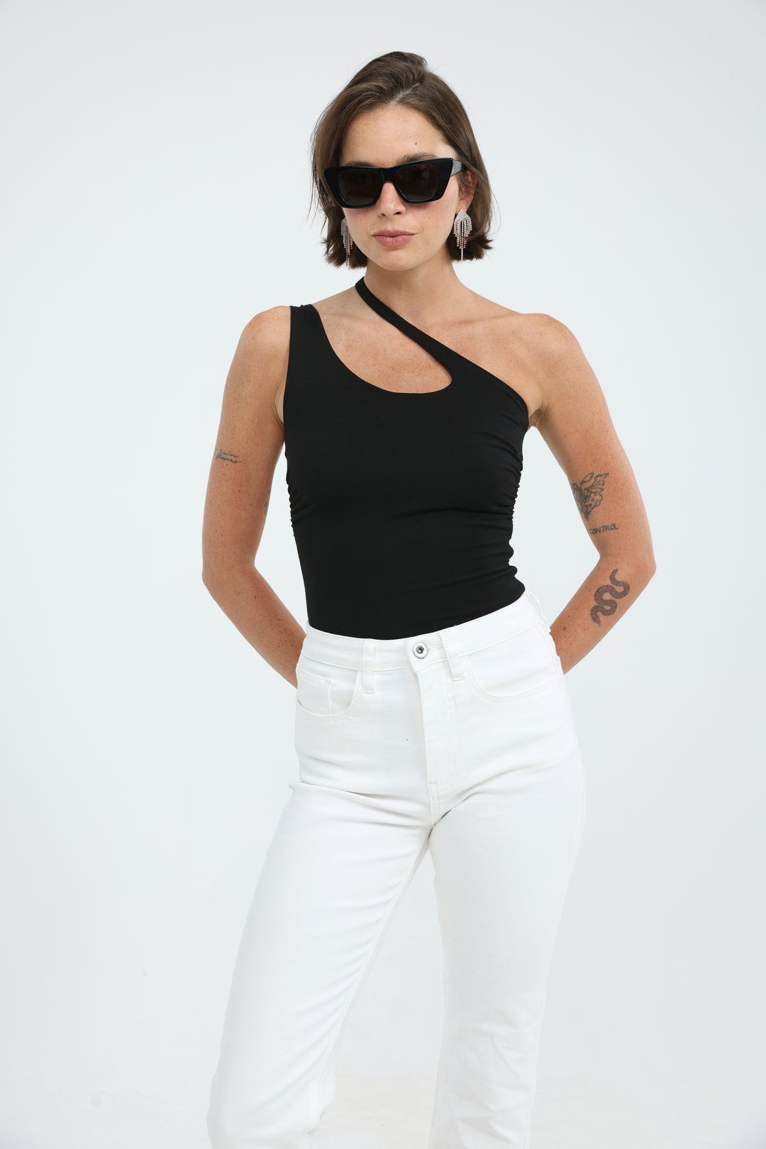 Foundation Black One Shoulder Top