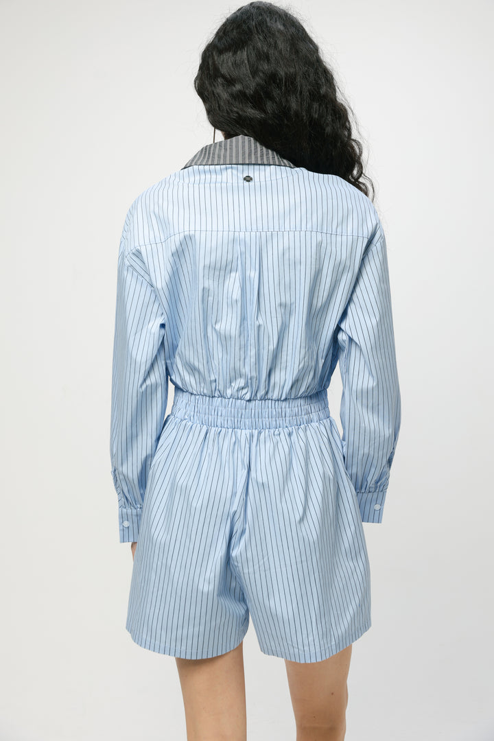 Blue Striped Buttoned Jumpsuit