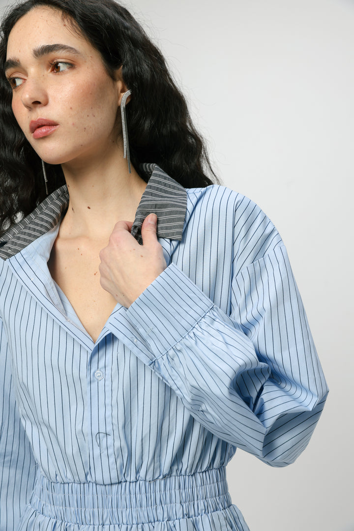Blue Striped Buttoned Jumpsuit