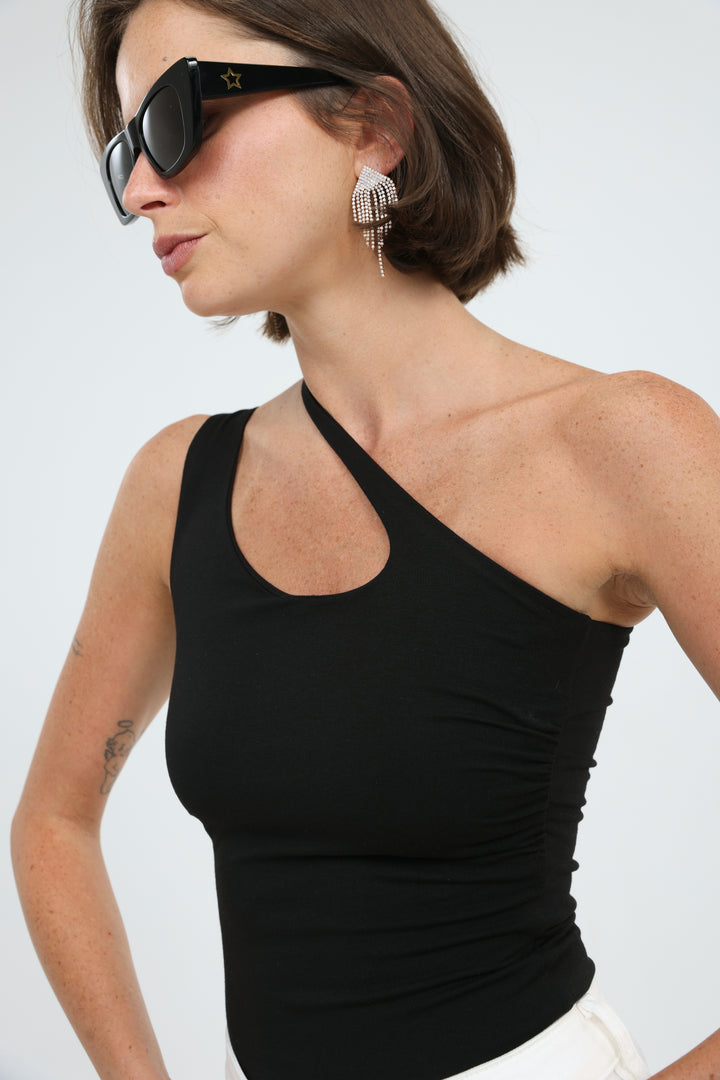Foundation Black One Shoulder Top