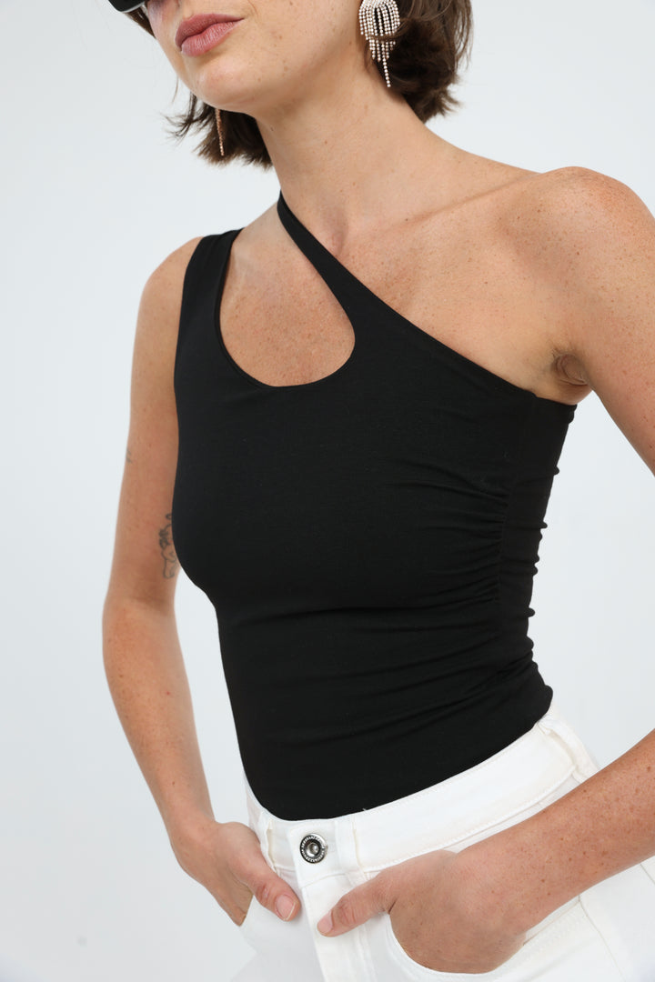 Foundation Black One Shoulder Top