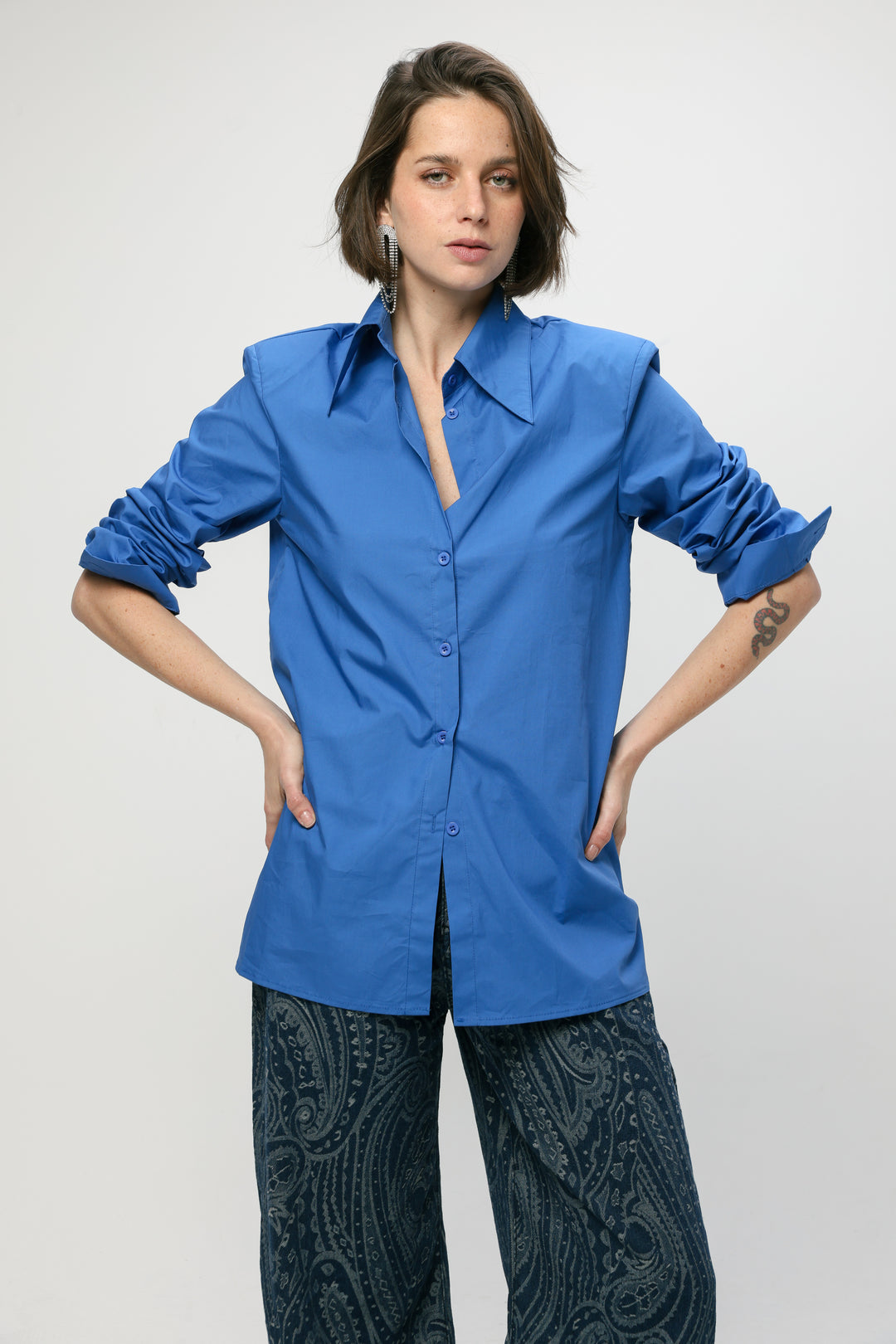 Padded Blue Buttoned Shirt
