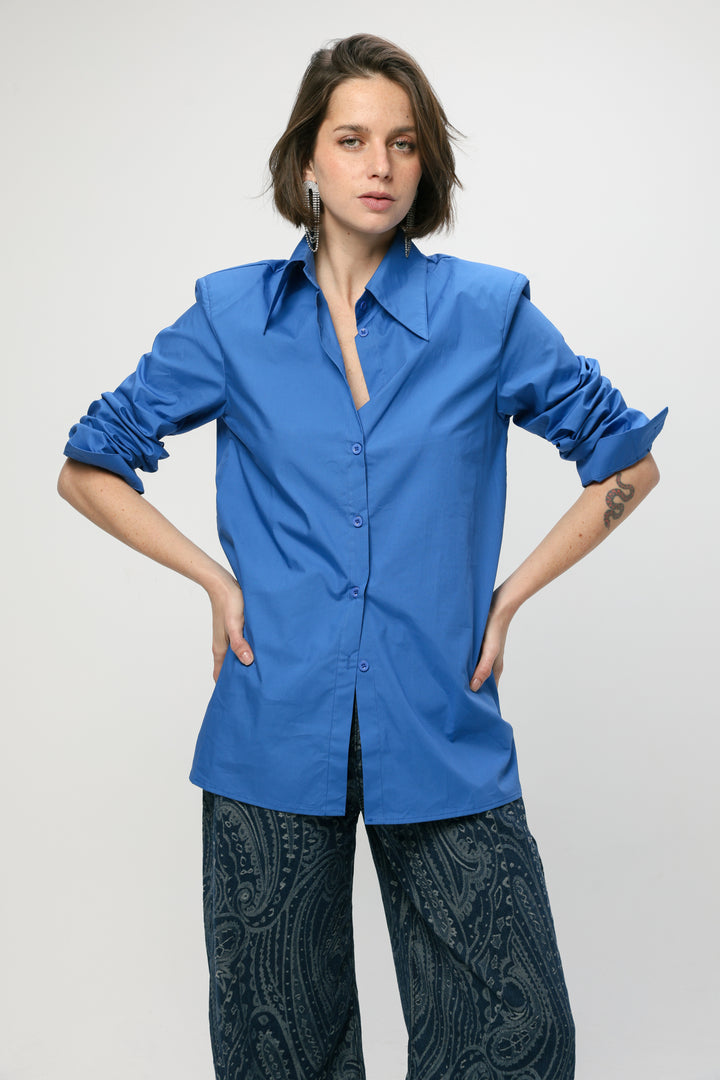 Padded Blue Buttoned Shirt