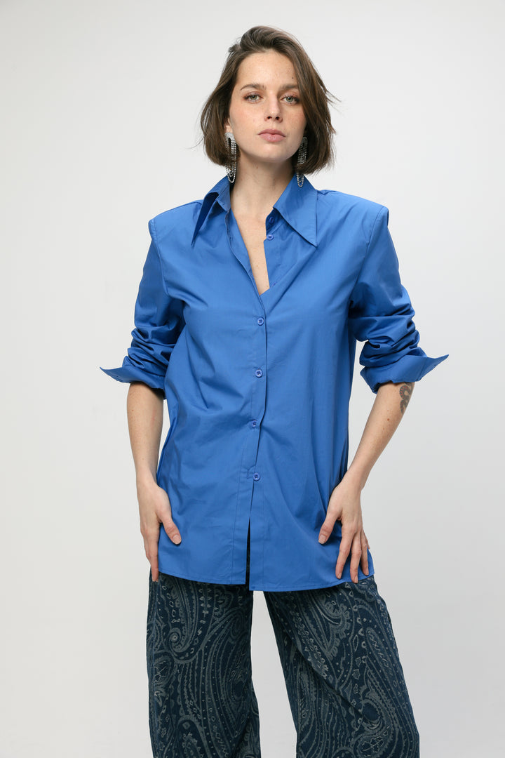 Padded Blue Buttoned Shirt