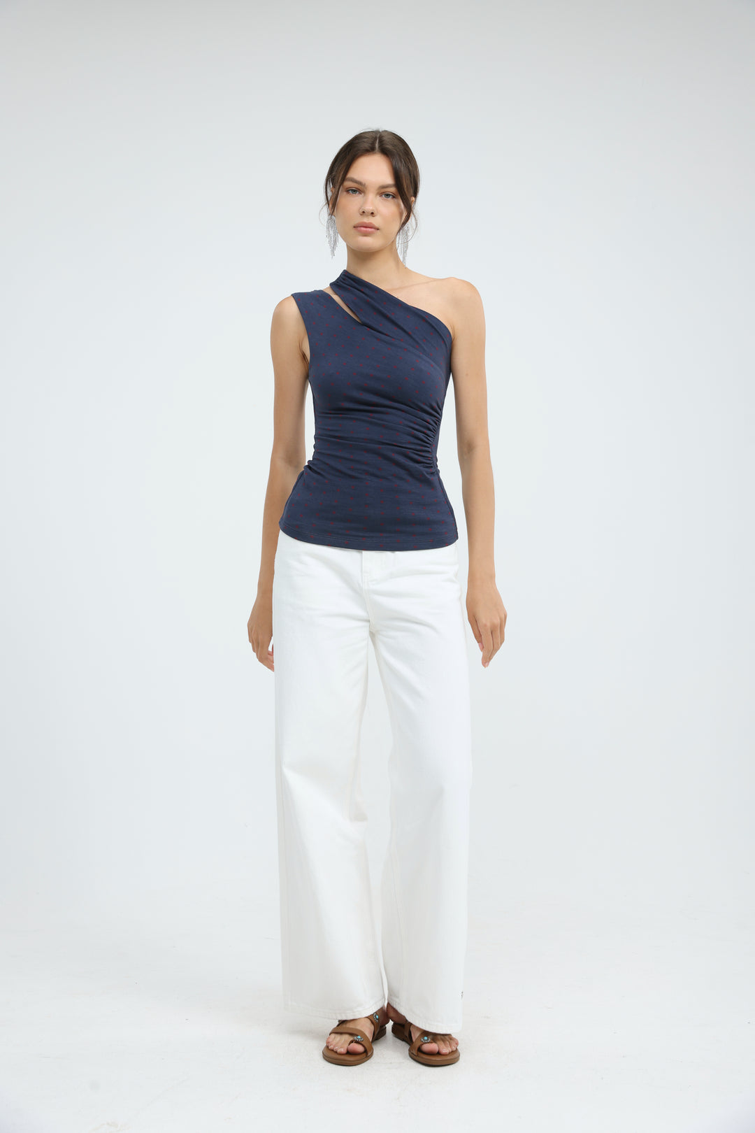 Fade Navy Dots One Shoulder Top