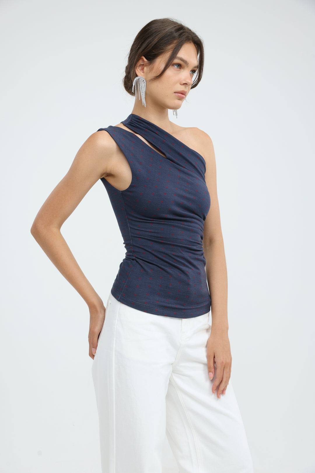 Fade Navy Dots One Shoulder Top
