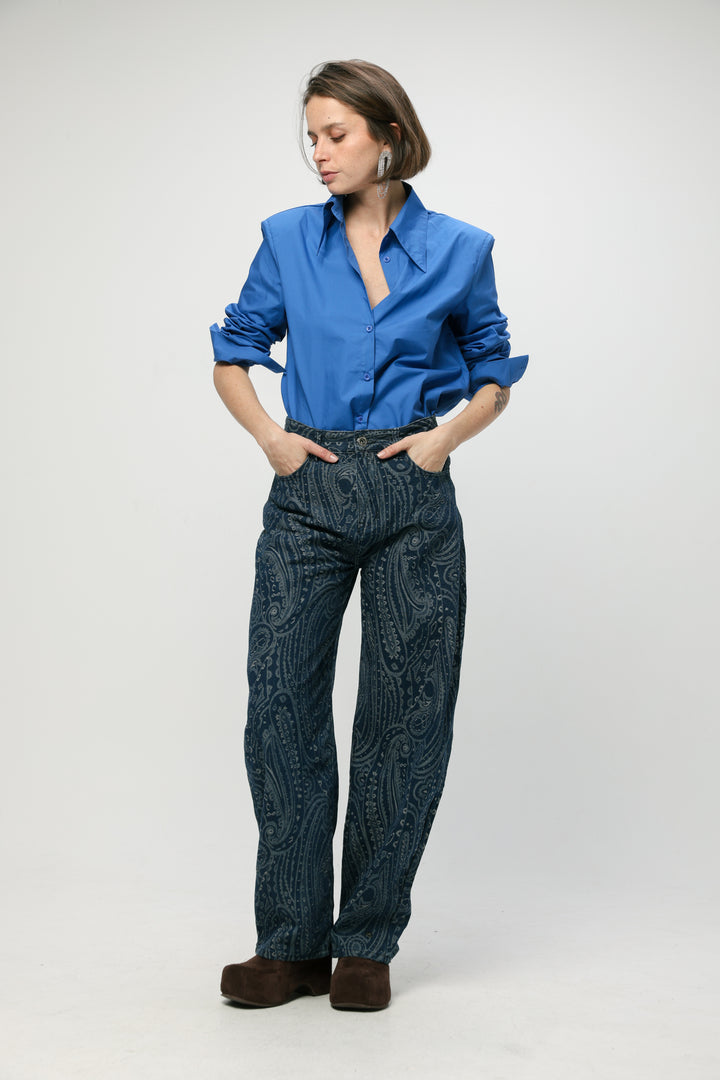 Padded Blue Buttoned Shirt