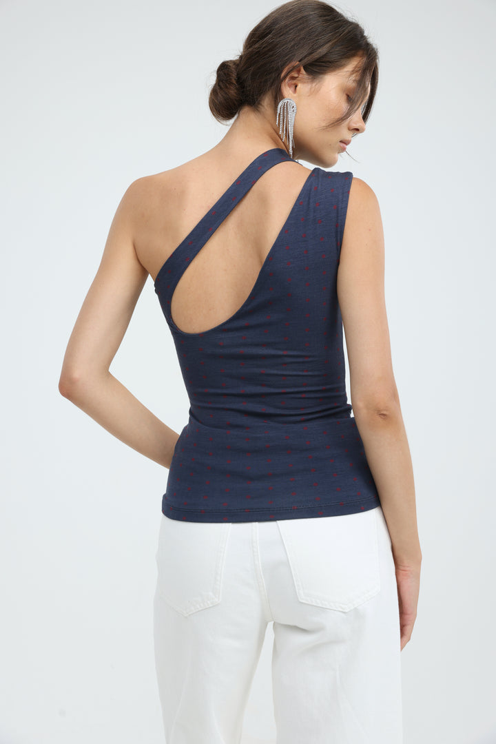 Fade Navy Dots One Shoulder Top