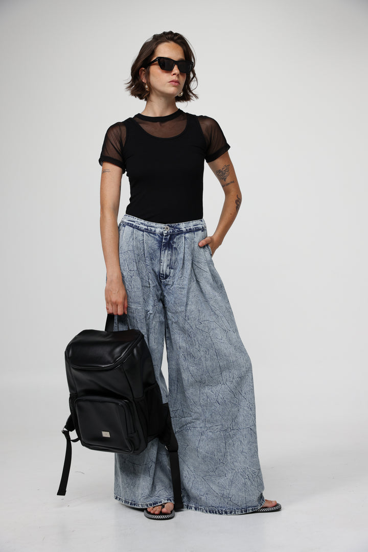 תיק עור שחור עם ידית Black Leather Backpack