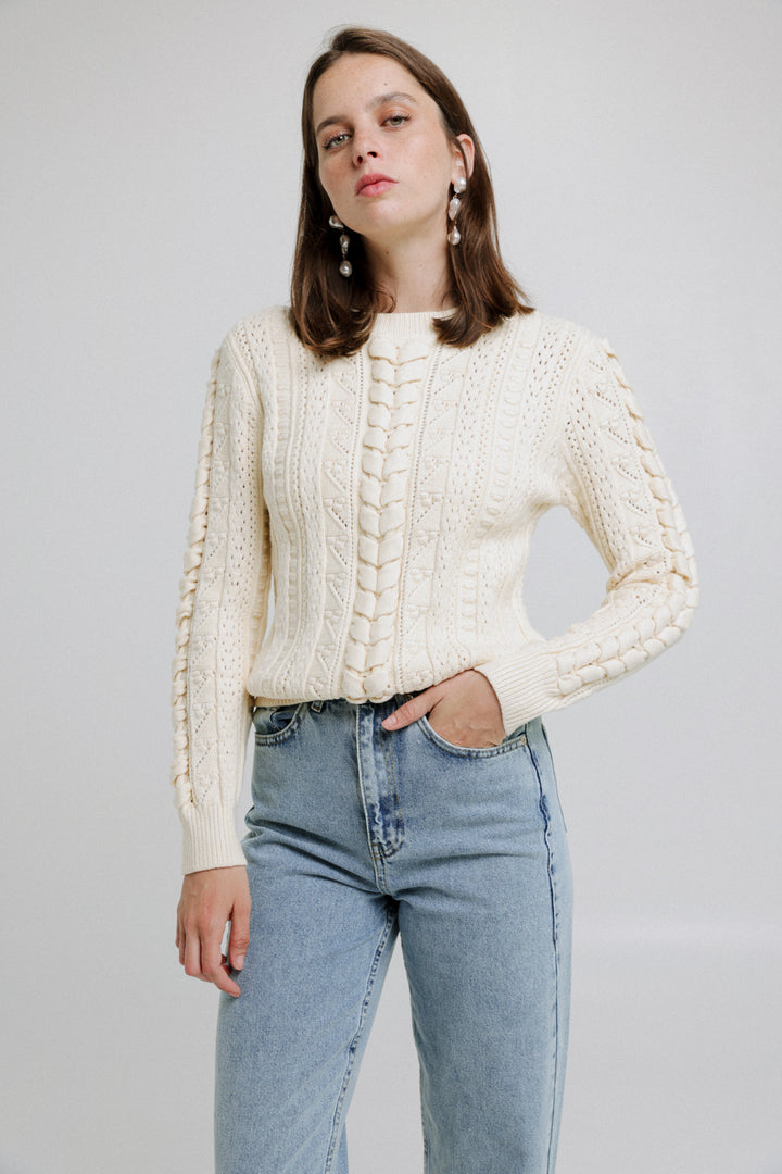 Knitted Braid Cream Sweater