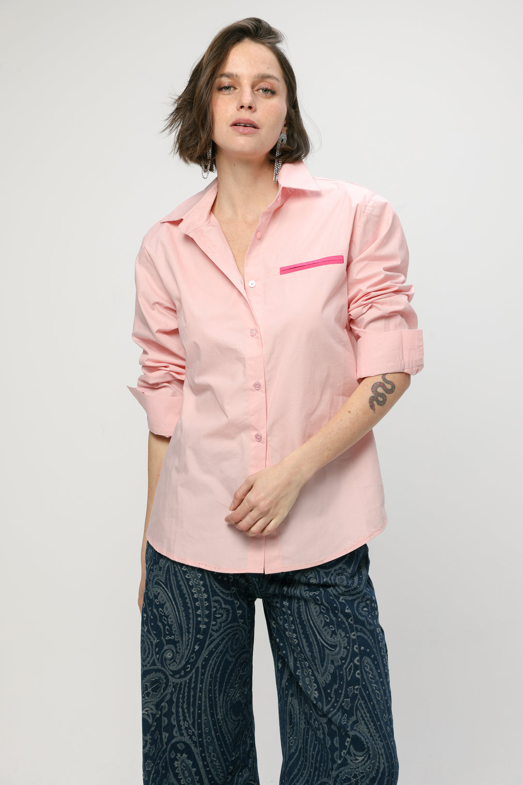 Accent Pocket Light Pink Buttoned Shirt