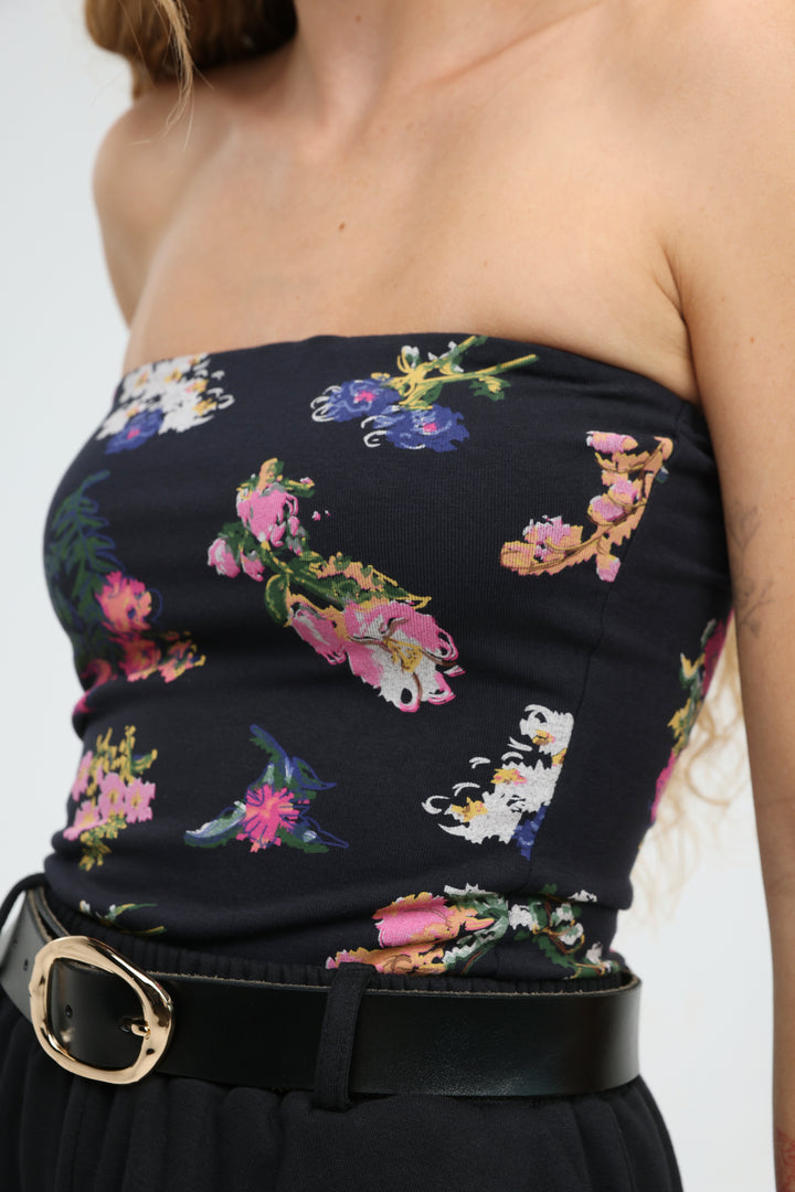 Astrup Blue Floral Strapless Top
