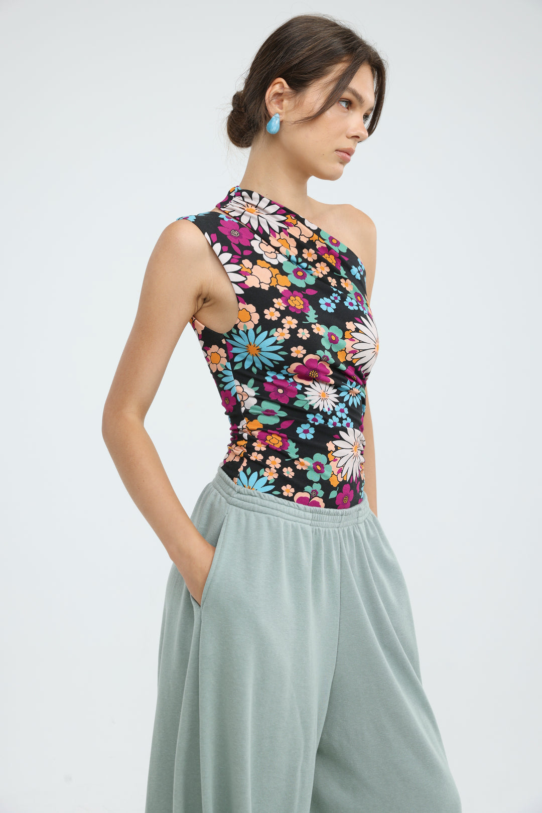 Fade Floral One Shoulder Top