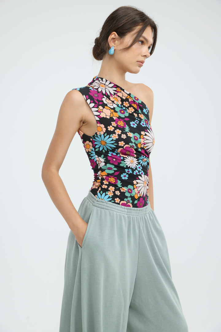 Fade Floral One Shoulder Top