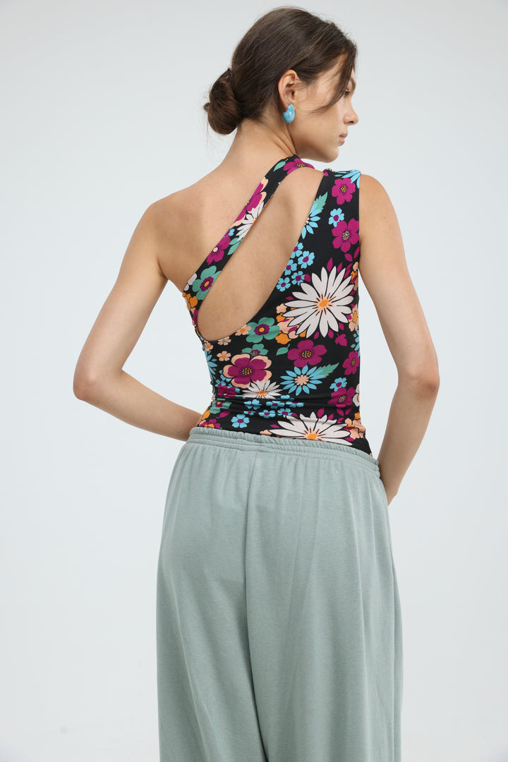 Fade Floral One Shoulder Top