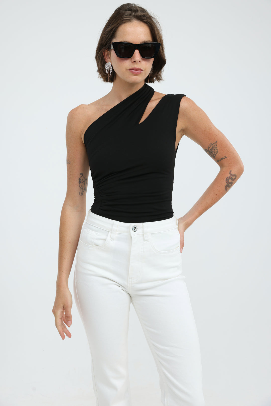Fade Black One Shoulder Top