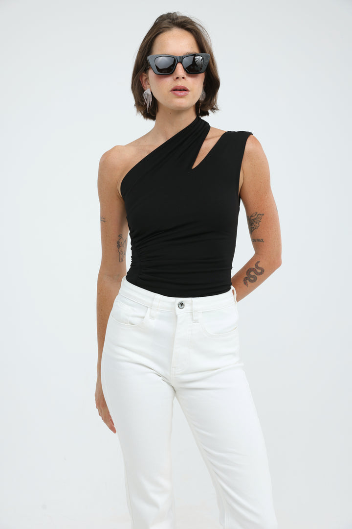 Fade Black One Shoulder Top