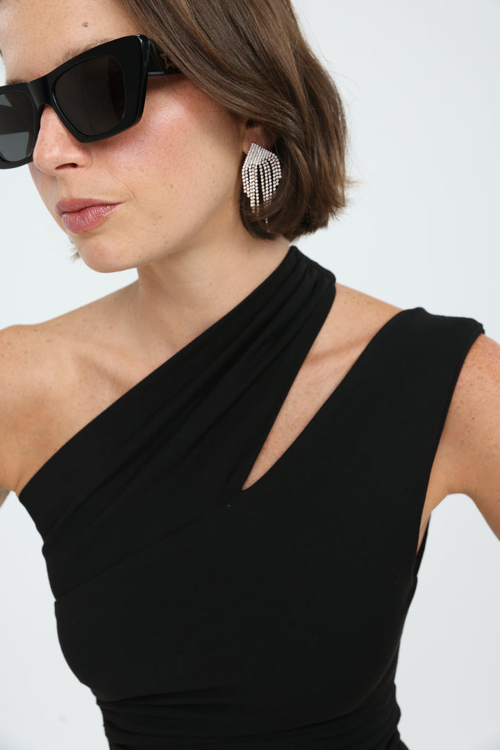 Fade Black One Shoulder Top