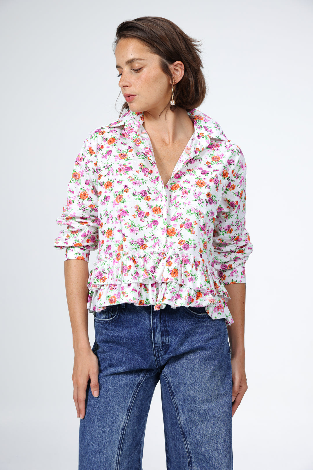 Ruffle Floral Buttoned Shirt חולצה פרחונית מכופתרת