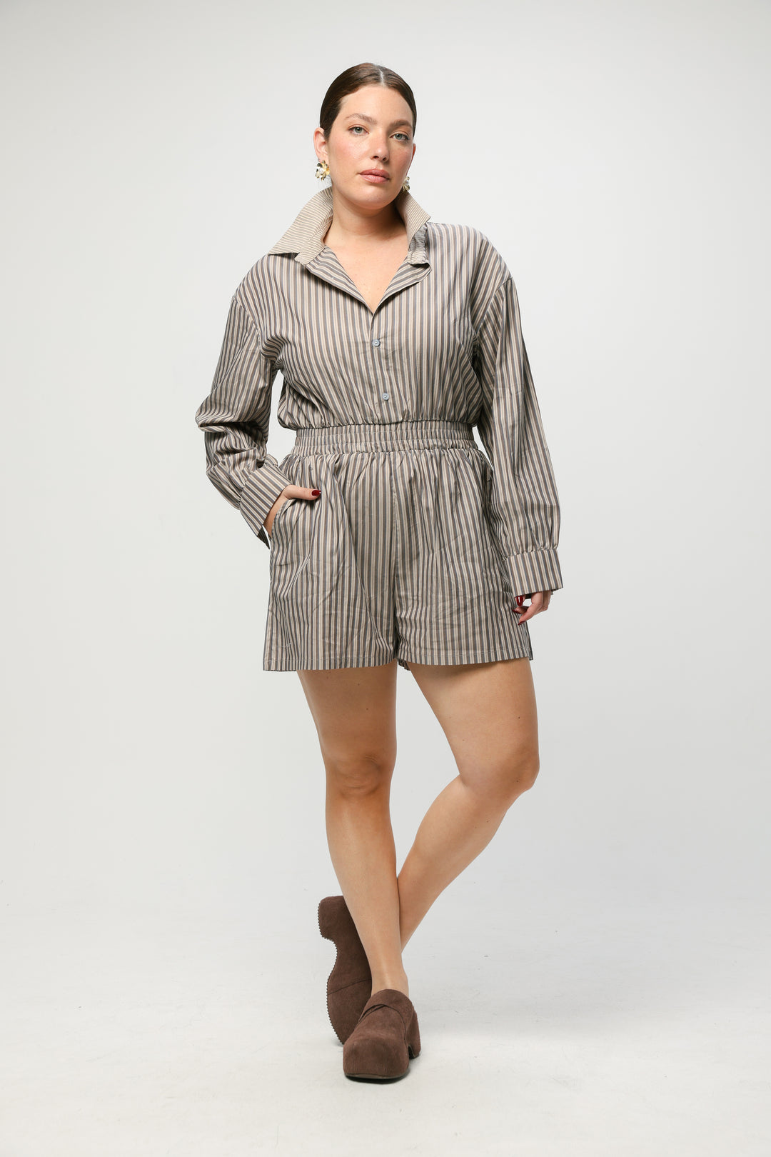 Blue Striped Buttoned Jumpsuit