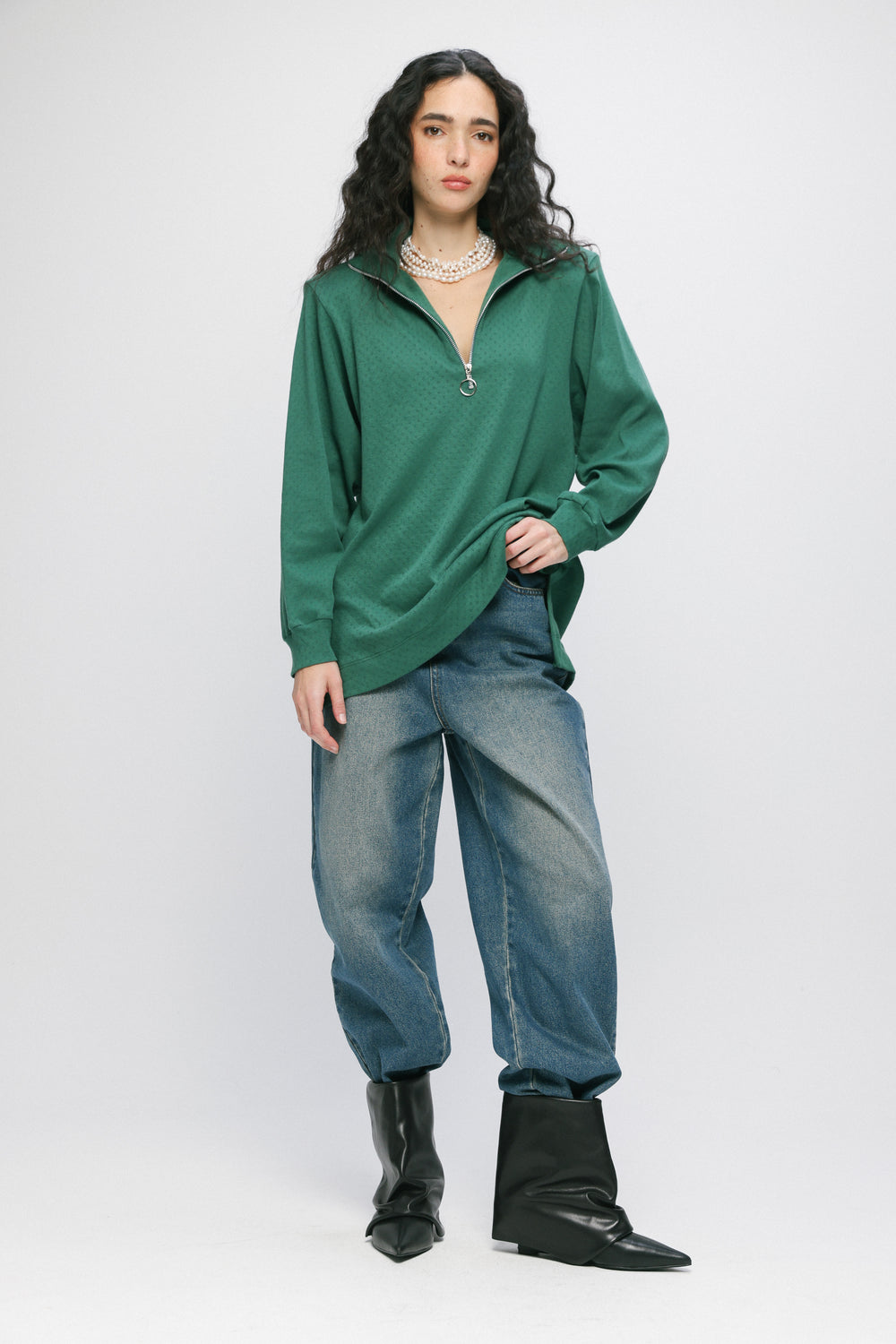 Adam Green Padded Polo חולצת פולו מרופדת בצבע ירוק לנשים