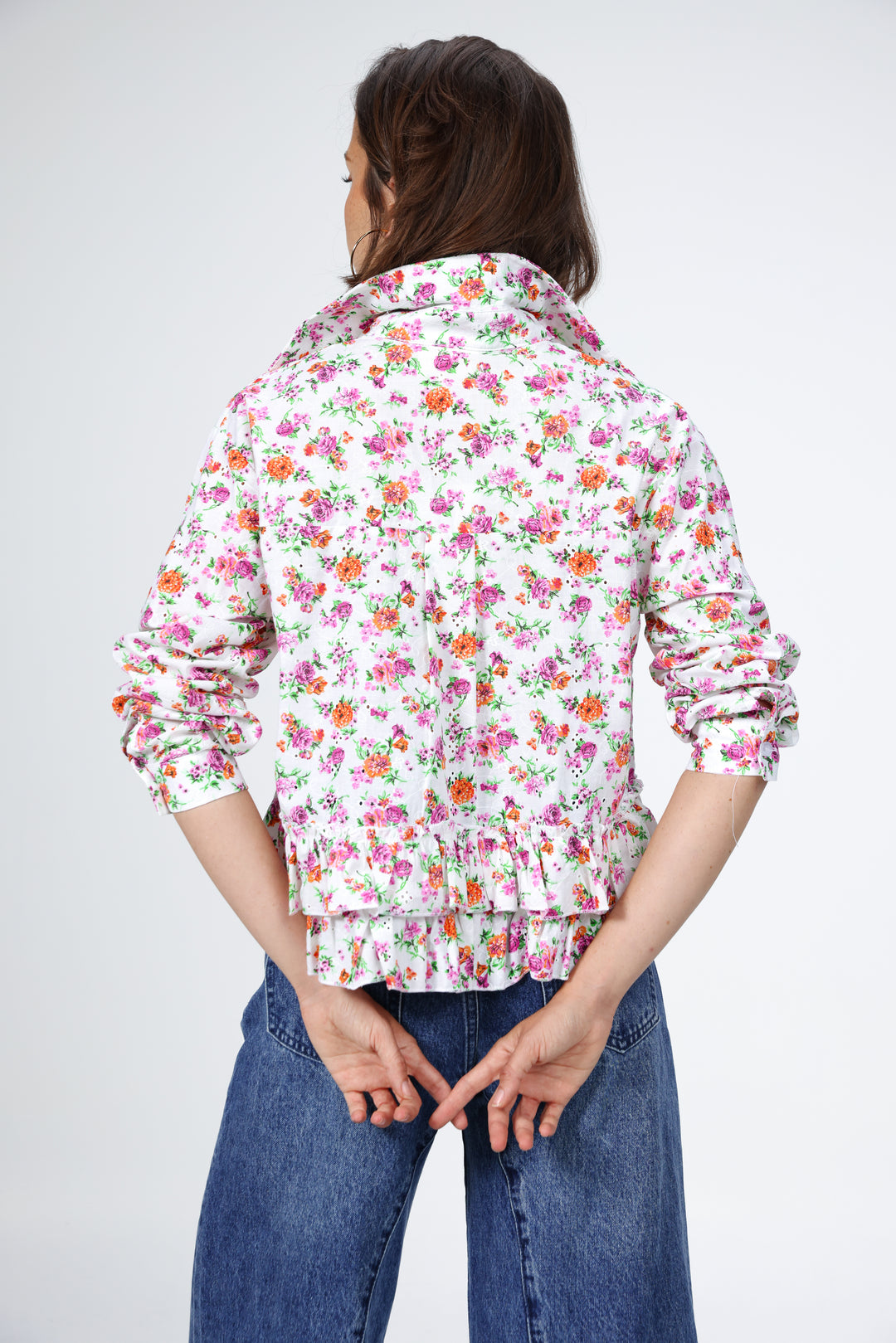 חולצה פרחונית גב Ruffle Floral Buttoned Shirt 