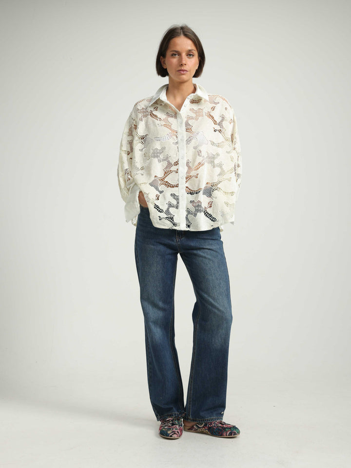 Floral White Lace Buttoned Shirt