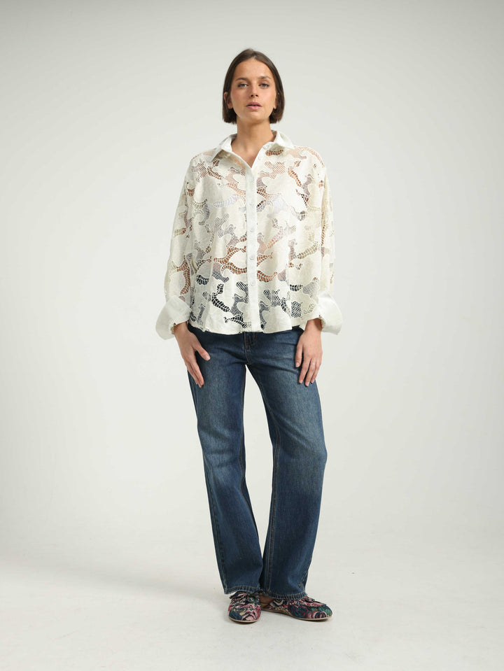 Floral White Lace Buttoned Shirt