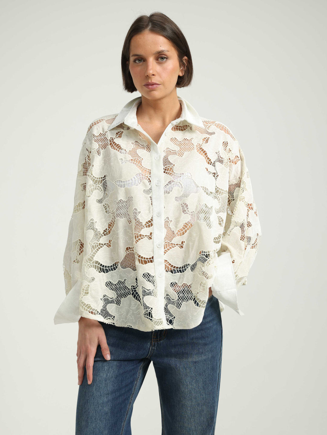 Floral White Lace Buttoned Shirt