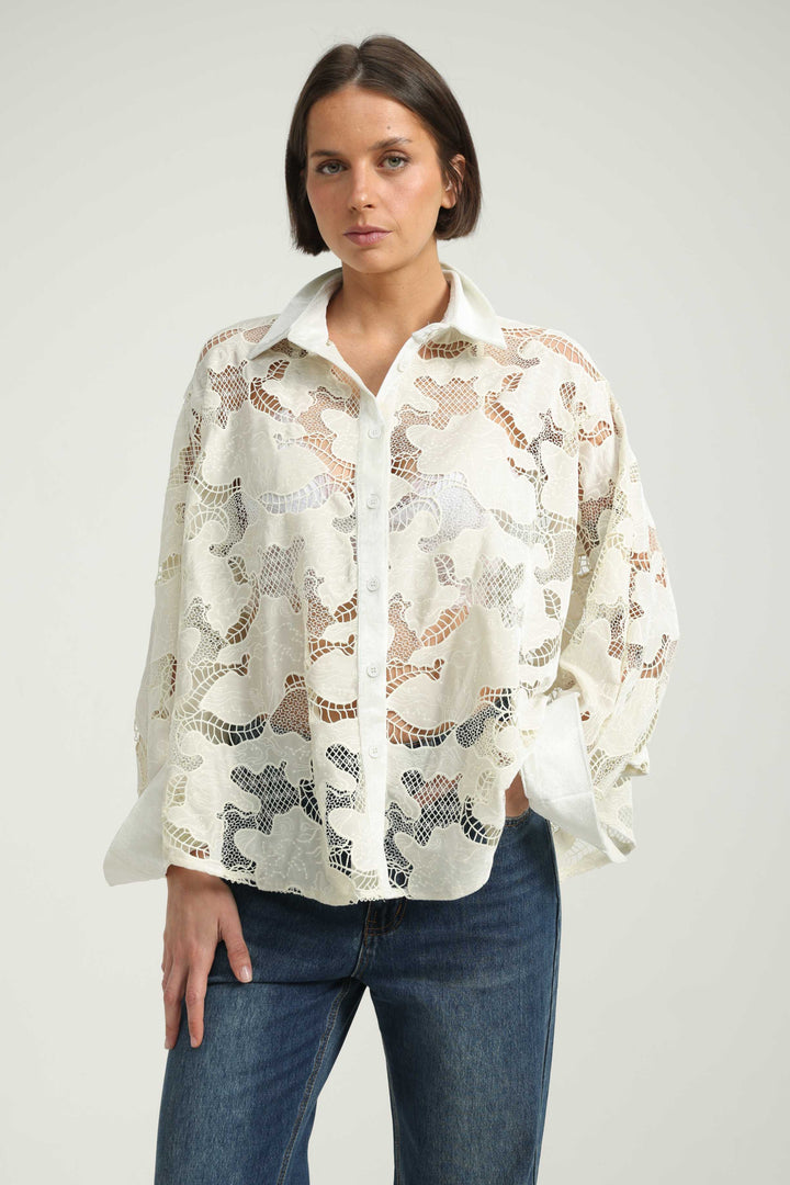Floral White Lace Buttoned Shirt