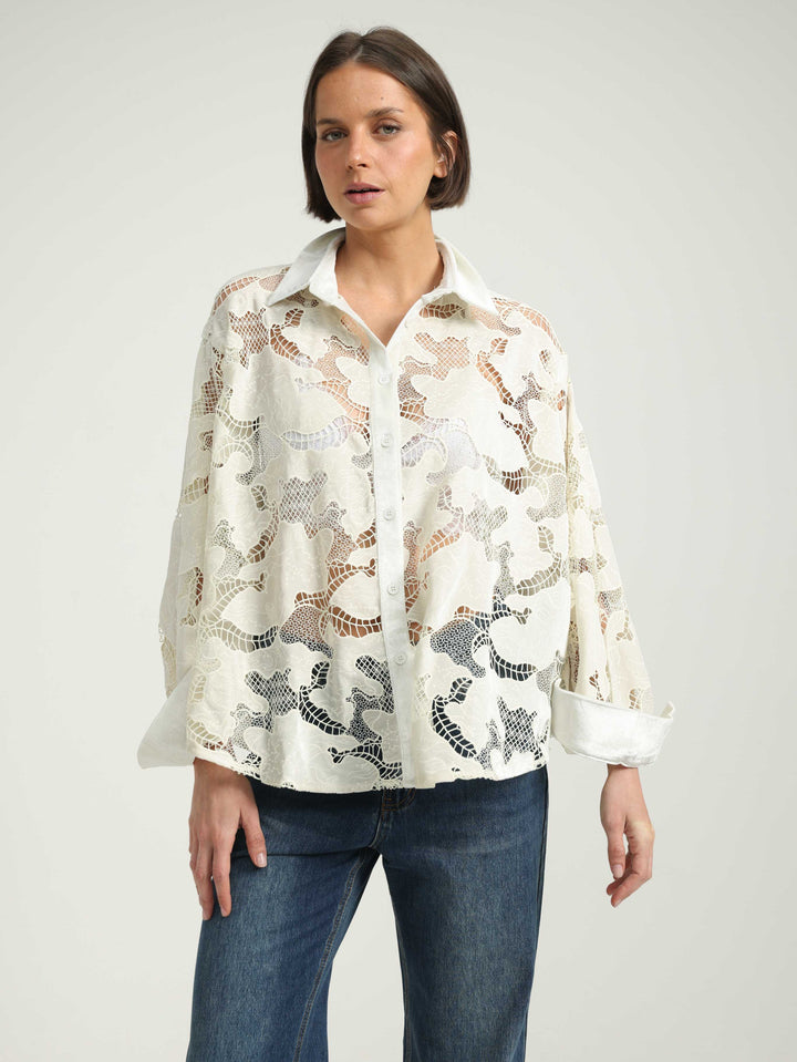 Floral White Lace Buttoned Shirt