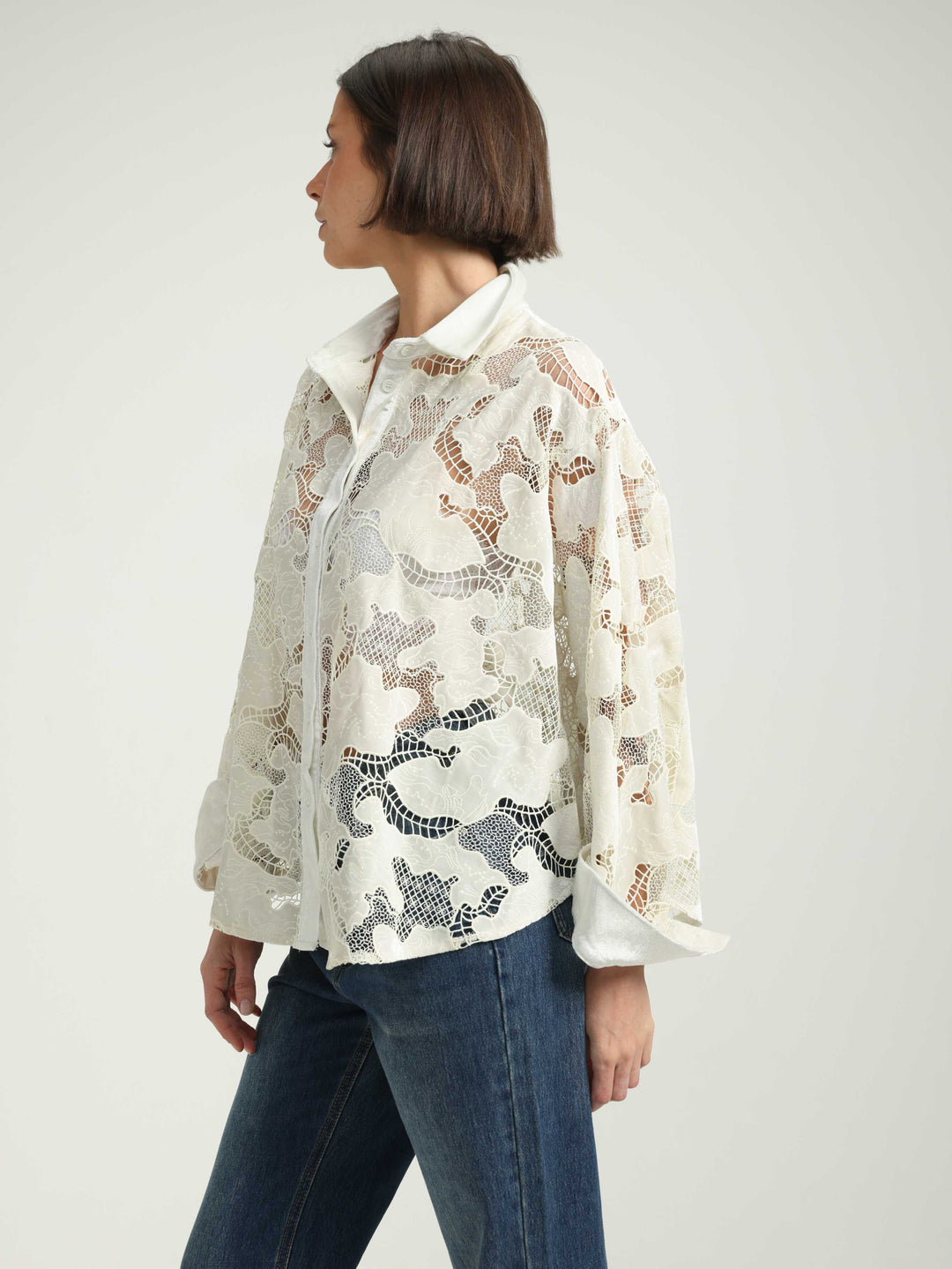 Floral White Lace Buttoned Shirt