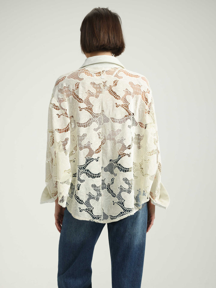 Floral White Lace Buttoned Shirt