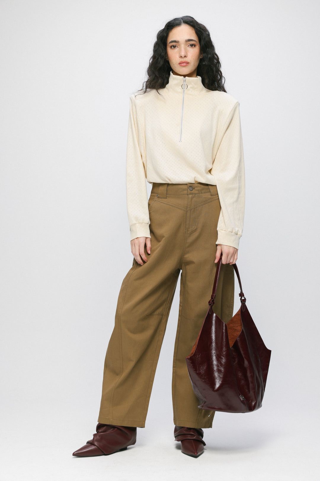 Shiny Brown Leather Shoulder Bag