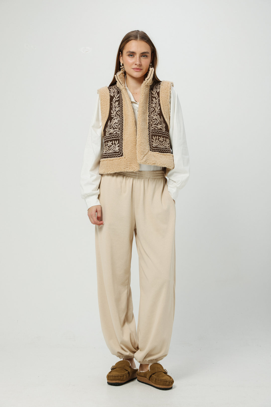 Cozy Brown Embroidered Vest