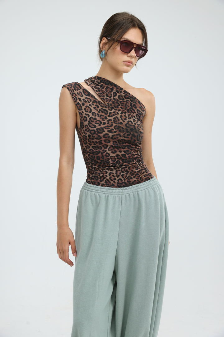 Fade Leopard One Shoulder Top