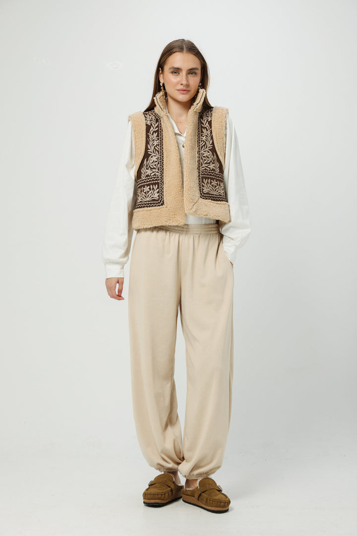 Cozy Brown Embroidered Vest